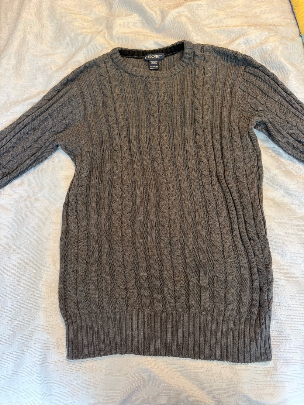Cherokee Cable Knit Crewneck Sweater - Gray